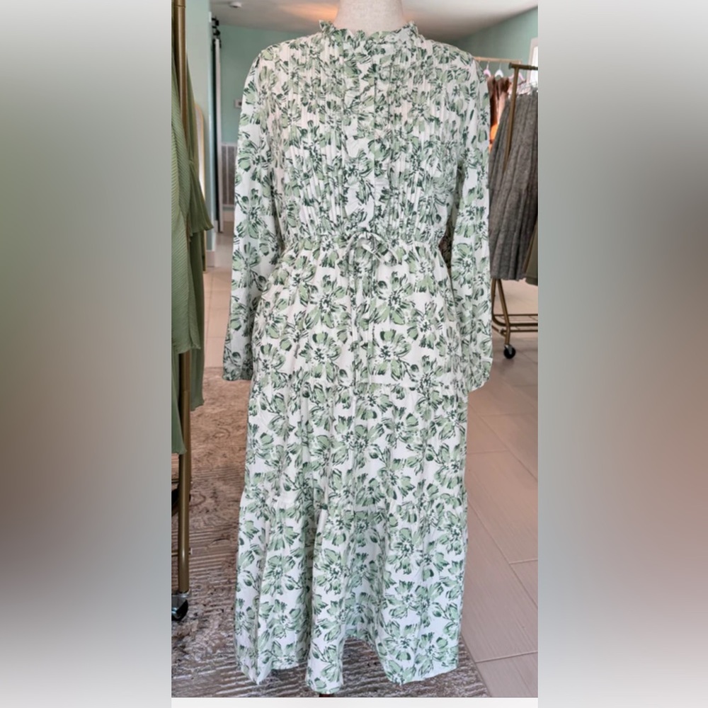 Green Floral Long Sleeve Dress